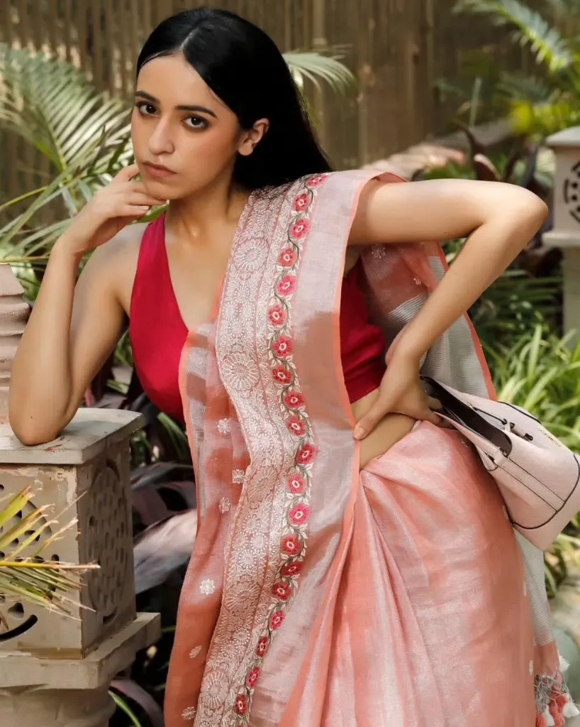 tissue linen saree